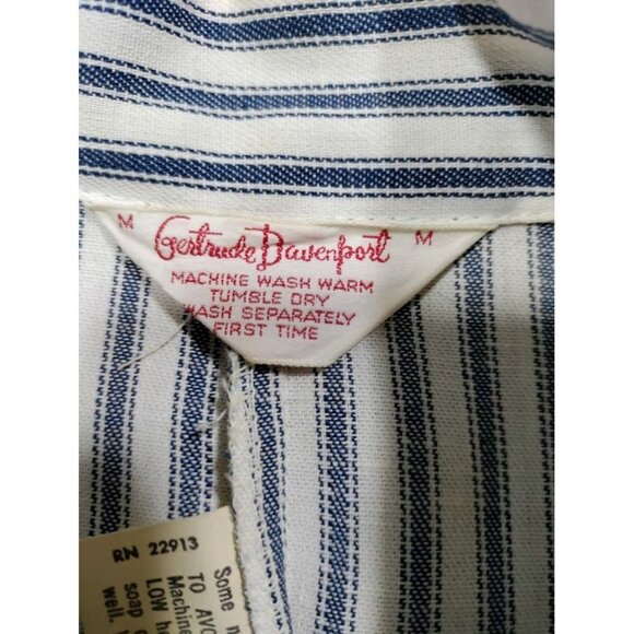 Vintage 70's Gertrude Davenport Striped Half Sleeve Buttoned Sleep Shirt Blue M - Picture 2 of 8
